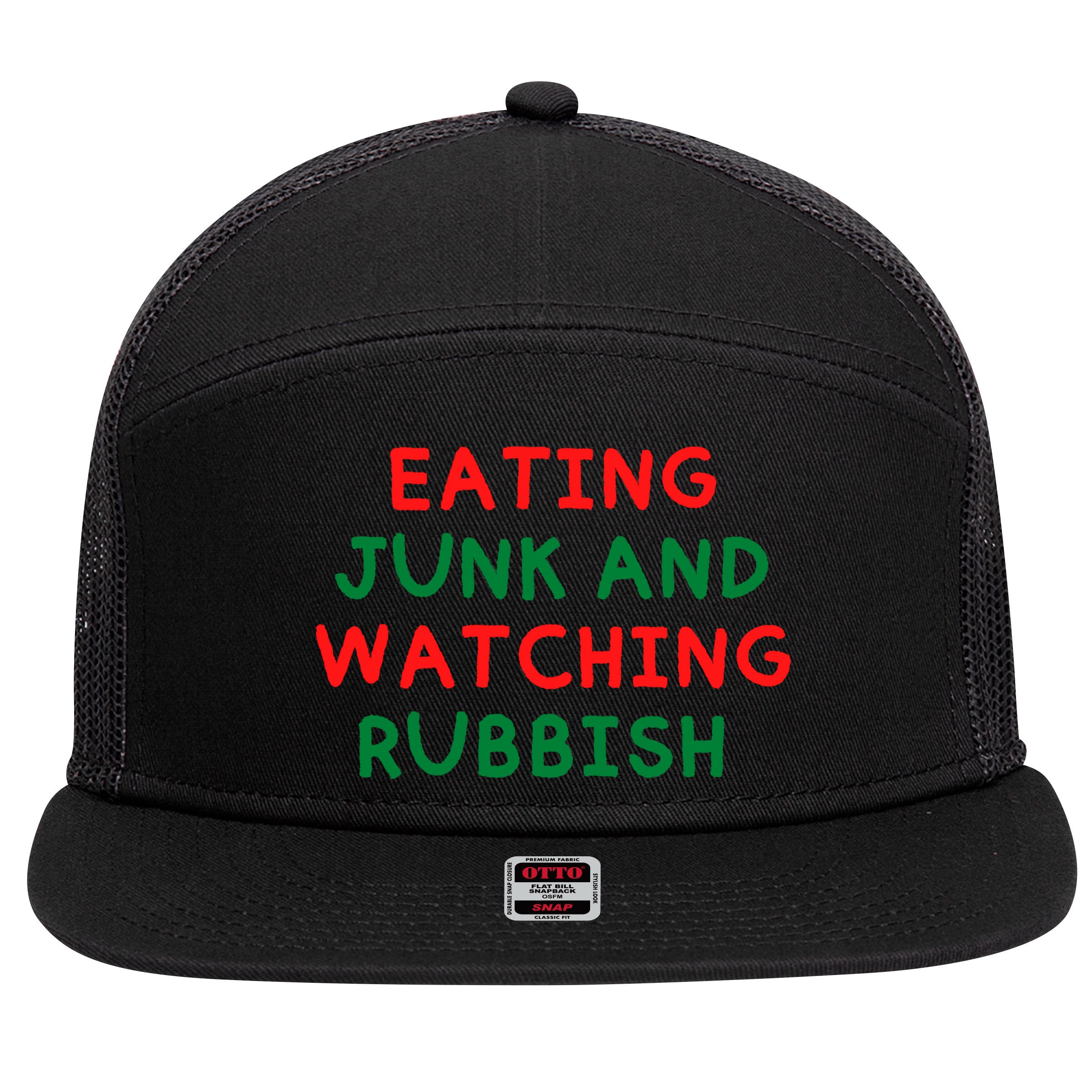 Eating Junk And Watching Rubbish Funny Christmas 7 Panel Mesh Trucker Snapback Hat