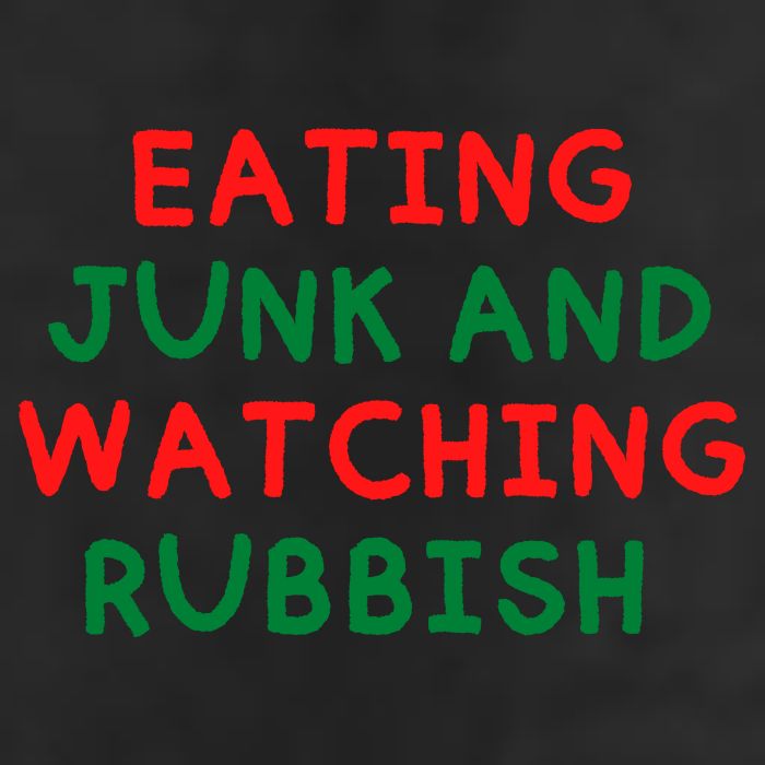 Eating Junk And Watching Rubbish Funny Christmas 7 Panel Mesh Trucker Snapback Hat