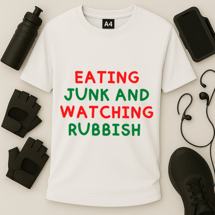 Eating Junk And Watching Rubbish Funny Christmas Cooling Performance Crew T-Shirt