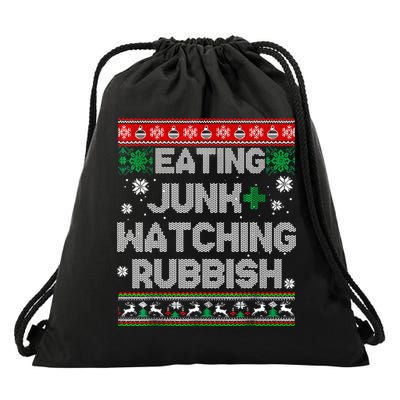Eating Junk And Watching Rubbish Ugly Christmas Sweaters Drawstring Bag