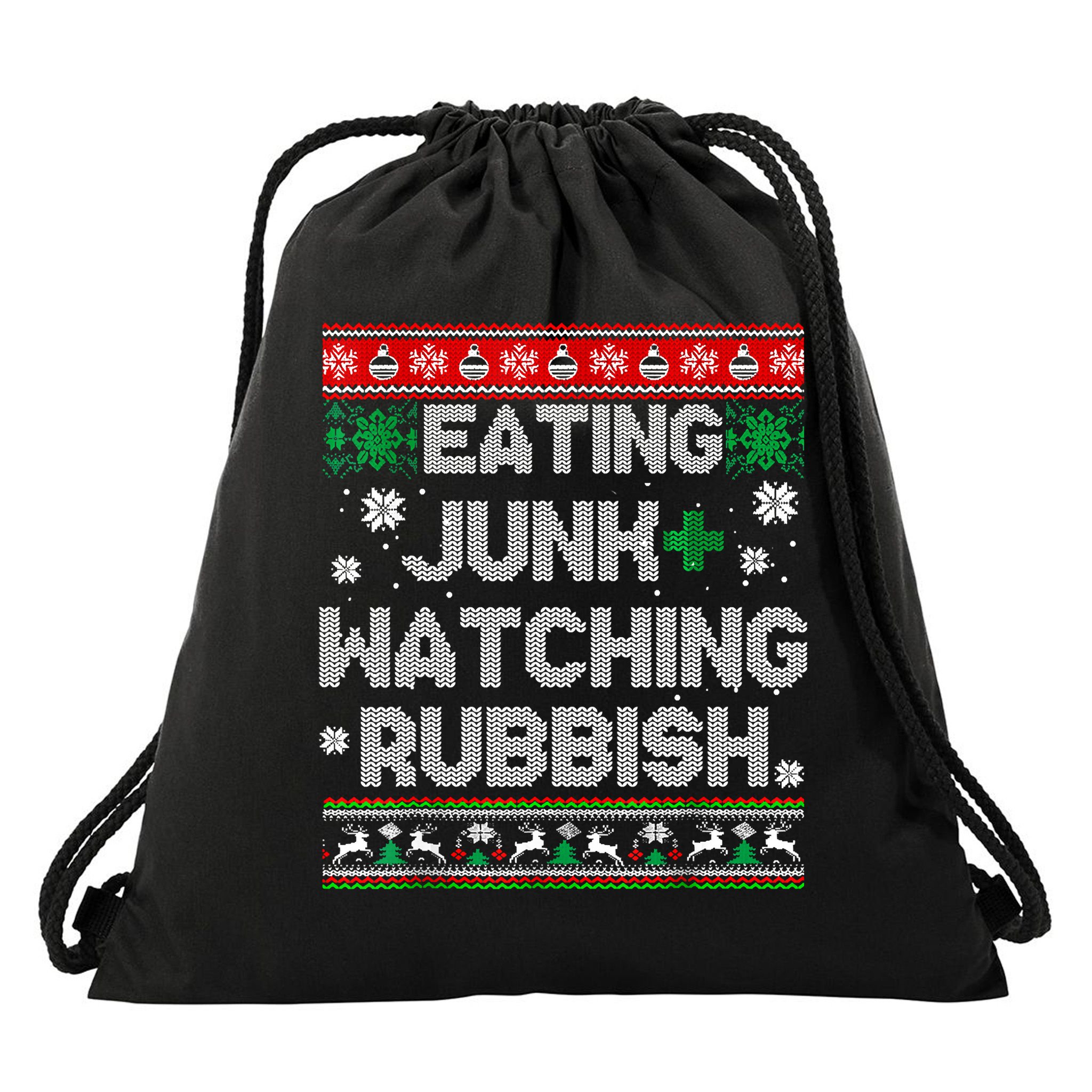 Eating Junk And Watching Rubbish Ugly Christmas Sweaters Drawstring Bag