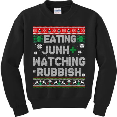 Eating Junk And Watching Rubbish Ugly Christmas Sweaters Kids Sweatshirt