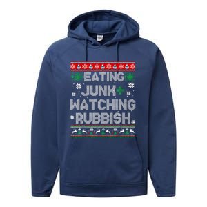 Eating Junk And Watching Rubbish Ugly Christmas Sweaters Performance Fleece Hoodie