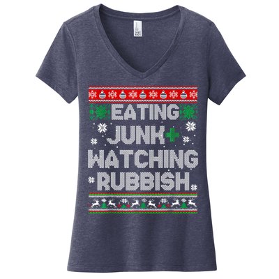Eating Junk And Watching Rubbish Ugly Christmas Sweaters Women's V-Neck T-Shirt