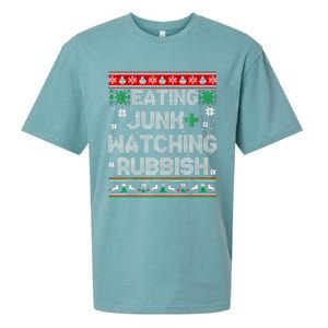 Eating Junk And Watching Rubbish Ugly Christmas Sweaters Sueded Cloud Jersey T-Shirt