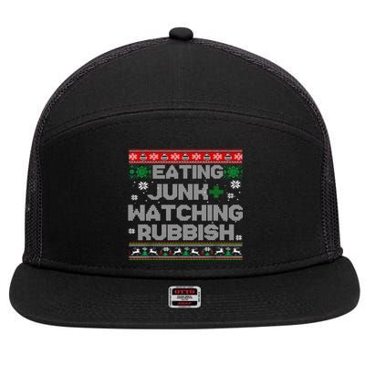 Eating Junk And Watching Rubbish Ugly Christmas Sweaters  7 Panel Mesh Trucker Snapback Hat