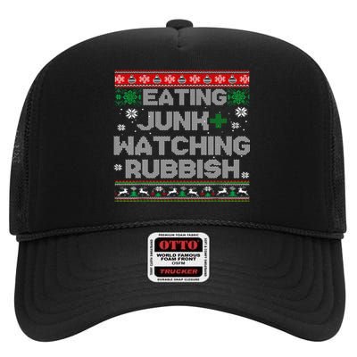 Eating Junk And Watching Rubbish Ugly Christmas Sweaters  High Crown Mesh Back Trucker Hat