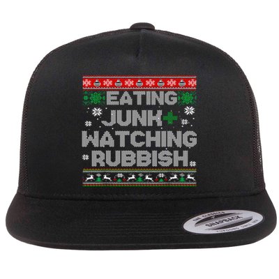 Eating Junk And Watching Rubbish Ugly Christmas Sweaters  Flat Bill Trucker Hat