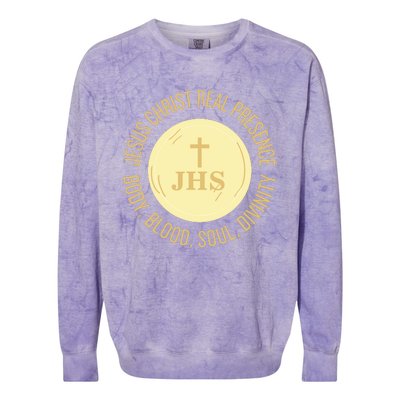 Eucharist Jesus Christ Presence Body Blood Soul Divinity Colorblast Crewneck Sweatshirt