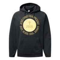 Eucharist Jesus Christ Presence Body Blood Soul Divinity Performance Fleece Hoodie