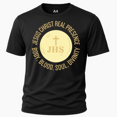 Eucharist Jesus Christ Presence Body Blood Soul Divinity Cooling Performance Crew T-Shirt