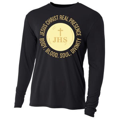 Eucharist Jesus Christ Presence Body Blood Soul Divinity Cooling Performance Long Sleeve Crew