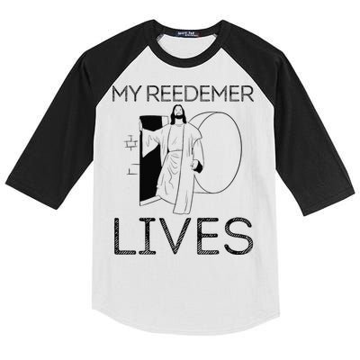 Easter Jesus Crucified Christ Empty Tomb Redeemer Is Alive Kids Colorblock Raglan Jersey