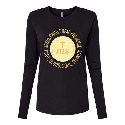 Eucharist Jesus Christ Presence Body Blood Soul Divinity Womens Cotton Relaxed Long Sleeve T-Shirt