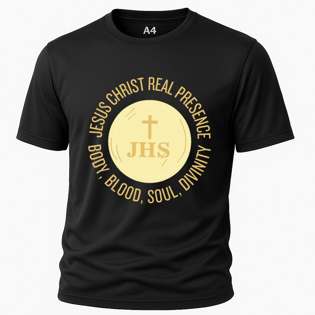 Eucharist Jesus Christ Presence Body Blood Soul Divinity Cooling Performance Crew T-Shirt