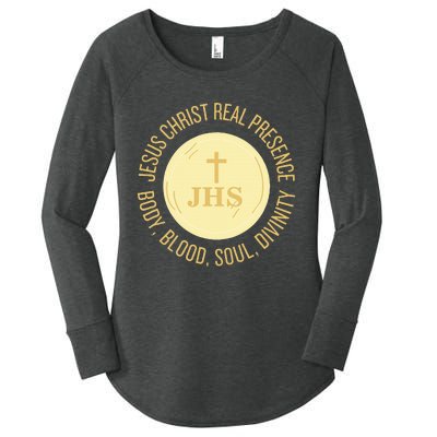 Eucharist Jesus Christ Presence Body Blood Soul Divinity Women's Perfect Tri Tunic Long Sleeve Shirt