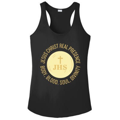 Eucharist Jesus Christ Presence Body Blood Soul Divinity Ladies PosiCharge Competitor Racerback Tank