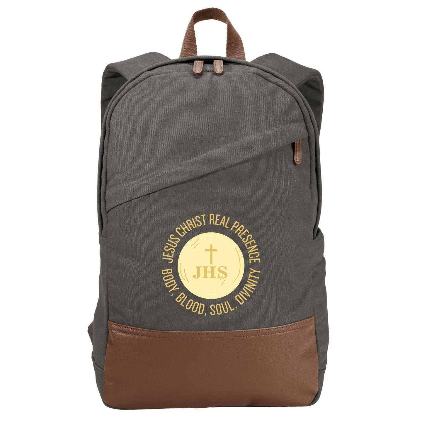 Eucharist Jesus Christ Presence Body Blood Soul Divinity Cotton Canvas Backpack