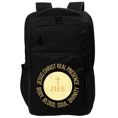 Eucharist Jesus Christ Presence Body Blood Soul Divinity Impact Tech Backpack