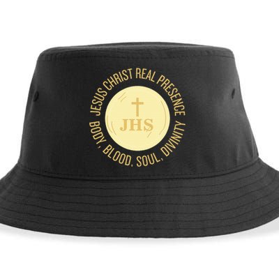 Eucharist Jesus Christ Presence Body Blood Soul Divinity Sustainable Bucket Hat