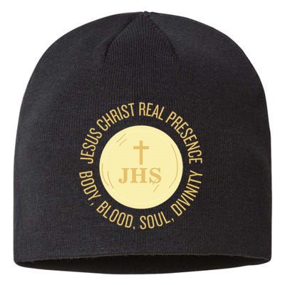 Eucharist Jesus Christ Presence Body Blood Soul Divinity Sustainable Beanie