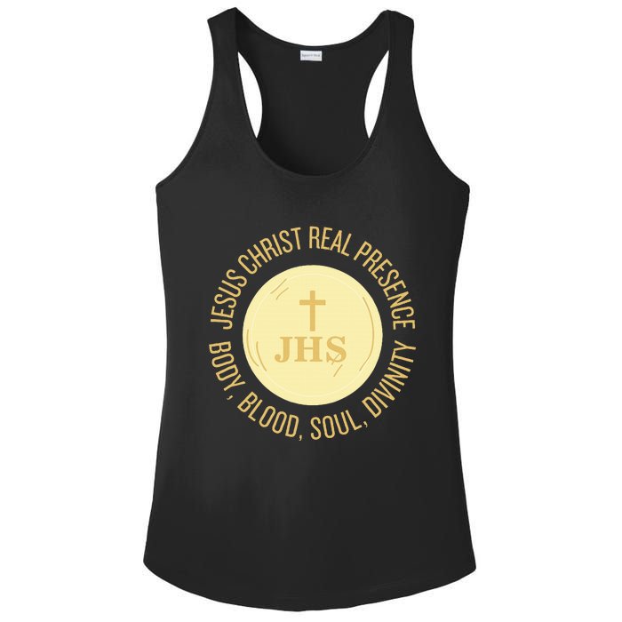 Eucharist Jesus Christ Presence Body Blood Soul Divinity Ladies PosiCharge Competitor Racerback Tank