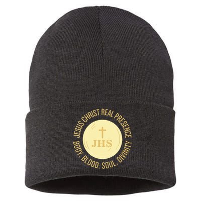 Eucharist Jesus Christ Presence Body Blood Soul Divinity Sustainable Knit Beanie