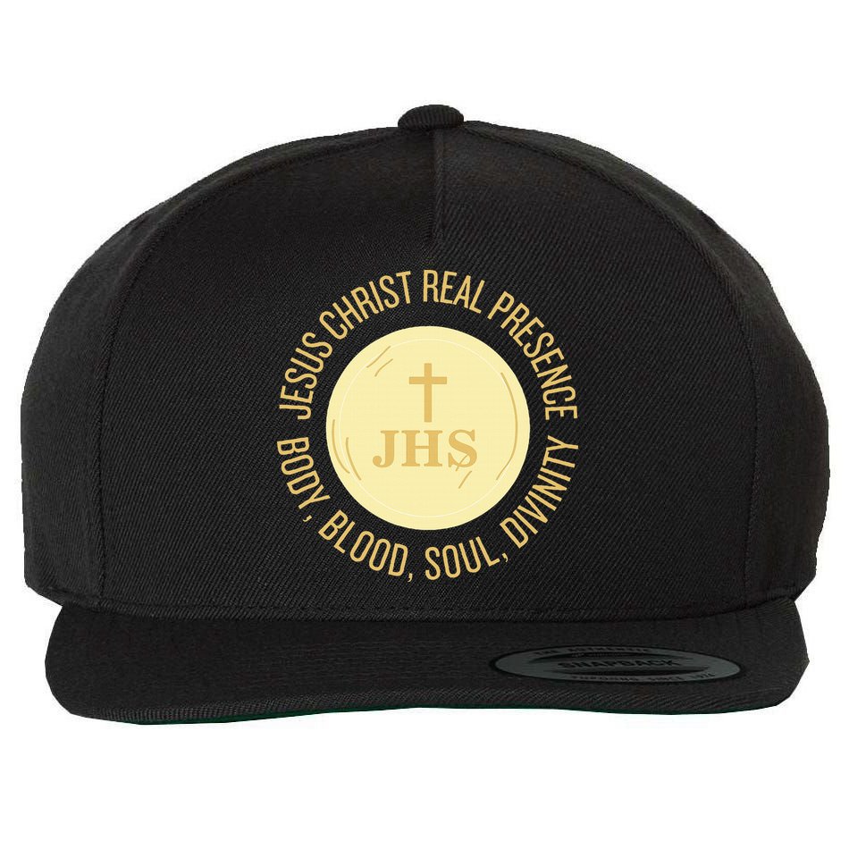 Eucharist Jesus Christ Presence Body Blood Soul Divinity Wool Snapback Cap