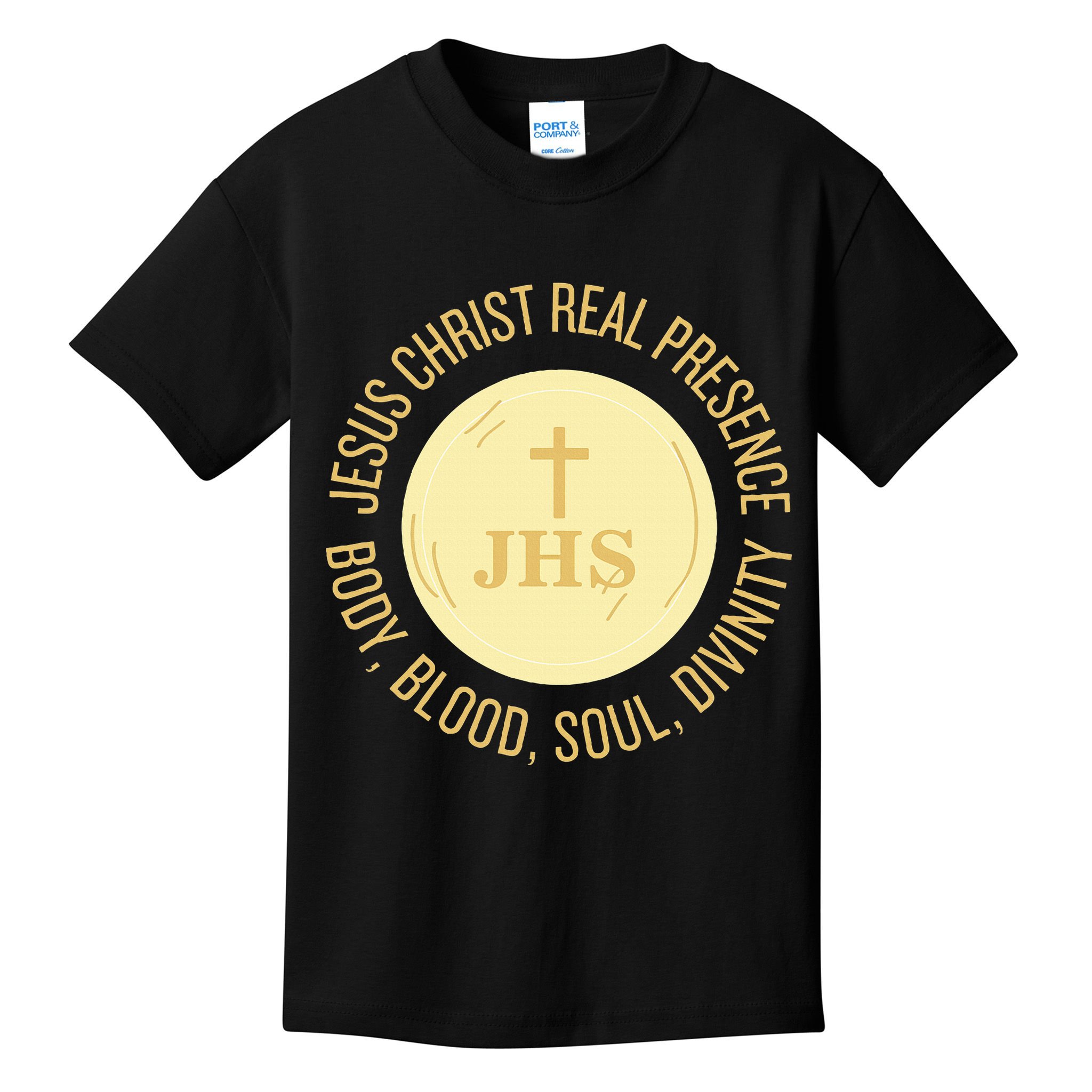 Eucharist Jesus Christ Presence Body Blood Soul Divinity Kids T-Shirt