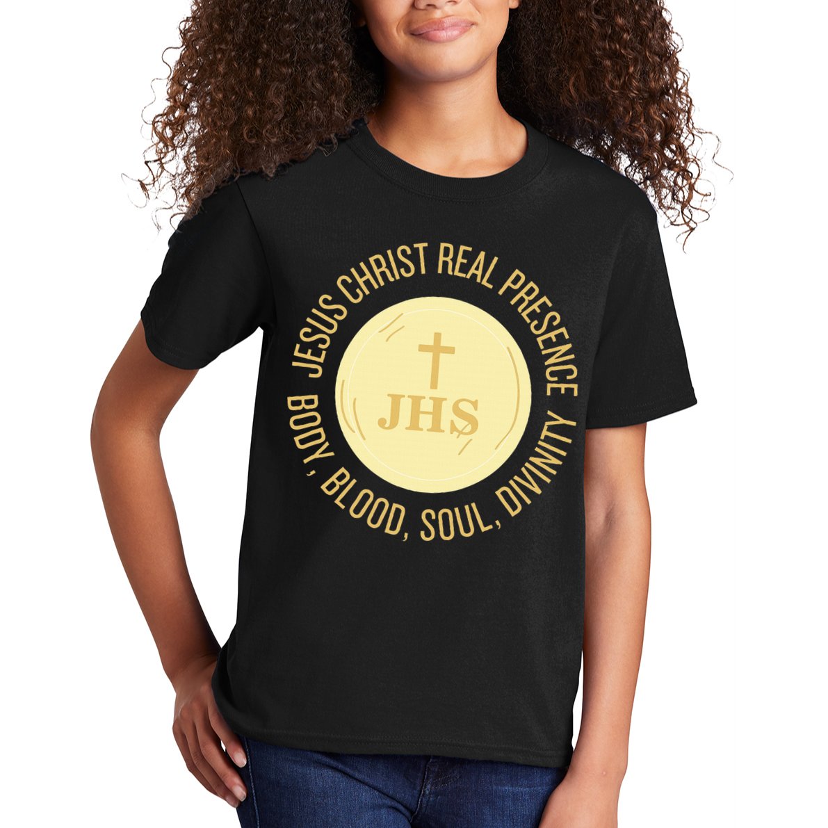 Eucharist Jesus Christ Presence Body Blood Soul Divinity Kids T-Shirt