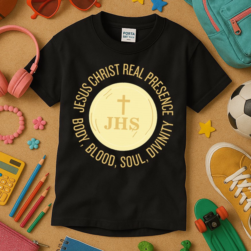 Eucharist Jesus Christ Presence Body Blood Soul Divinity Kids T-Shirt