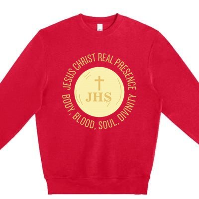 Eucharist Jesus Christ Presence Body Blood Soul Divinity Premium Crewneck Sweatshirt