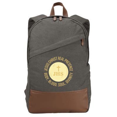 Eucharist Jesus Christ Presence Body Blood Soul Divinity Cotton Canvas Backpack