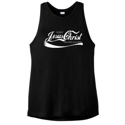 Enjoy Jesus Christ Thou Shall Never Thirst Ladies PosiCharge Tri-Blend Wicking Tank