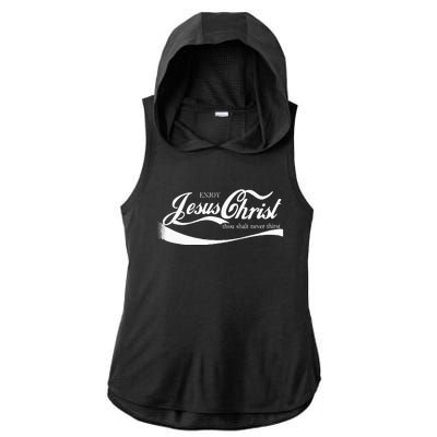 Enjoy Jesus Christ Thou Shall Never Thirst Ladies PosiCharge Tri-Blend Wicking Draft Hoodie Tank