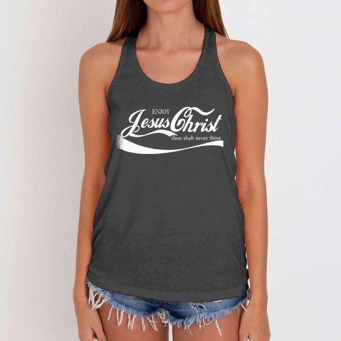 Enjoy Jesus Christ Thou Shall Never Thirst Women's Knotted Racerback Tank