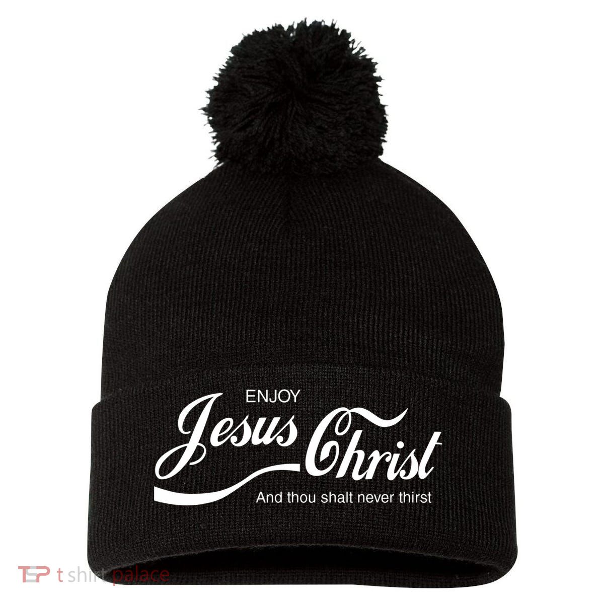 Enjoy Jesus Christ Pom Pom 12in Knit Beanie