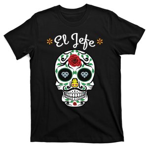 El Jefe Colorful Sugar Calavera Skull Dia De Los Muertos T-Shirt