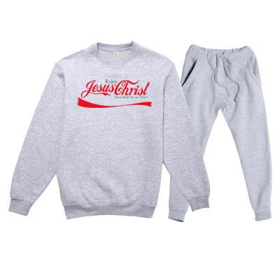 Enjoy Jesus Christ Thou Shalt Never Thirst Funny Religious Premium Crewneck Sweatsuit Set