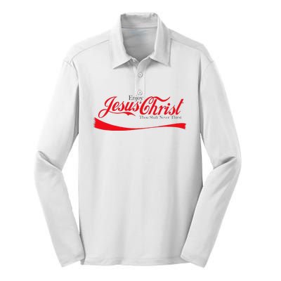 Enjoy Jesus Christ Thou Shalt Never Thirst Funny Religious Silk Touch Performance Long Sleeve Polo