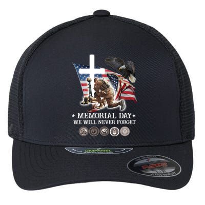 Eagle Jesus Cross Memorial Day We Will Never Forget Gift Flexfit Unipanel Trucker Cap