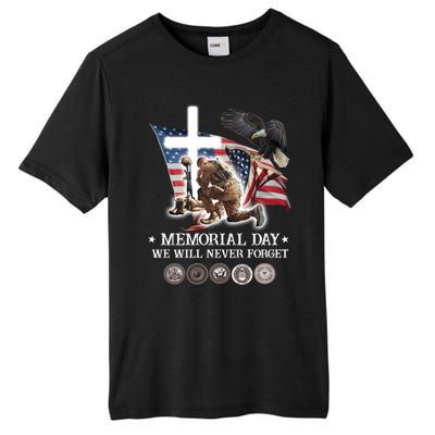 Eagle Jesus Cross Memorial Day We Will Never Forget Gift Tall Fusion ChromaSoft Performance T-Shirt