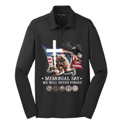 Eagle Jesus Cross Memorial Day We Will Never Forget Gift Silk Touch Performance Long Sleeve Polo