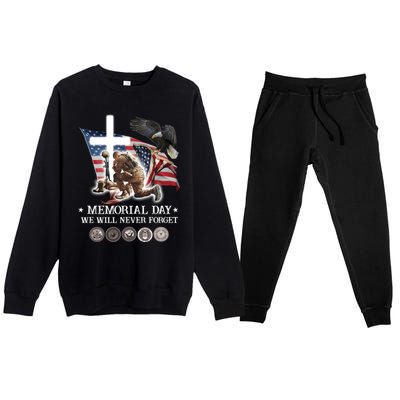 Eagle Jesus Cross Memorial Day We Will Never Forget Gift Premium Crewneck Sweatsuit Set