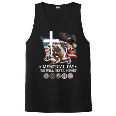 Eagle Jesus Cross Memorial Day We Will Never Forget Gift PosiCharge Competitor Tank