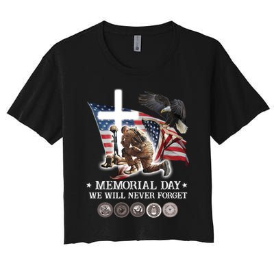 Eagle Jesus Cross Memorial Day We Will Never Forget Gift Crop Top