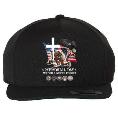 Eagle Jesus Cross Memorial Day We Will Never Forget Gift Wool Snapback Cap