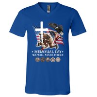 Eagle Jesus Cross Memorial Day We Will Never Forget Gift V-Neck T-Shirt