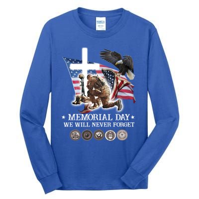 Eagle Jesus Cross Memorial Day We Will Never Forget Gift Tall Long Sleeve T-Shirt