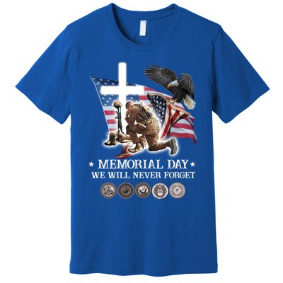 Eagle Jesus Cross Memorial Day We Will Never Forget Gift Premium T-Shirt